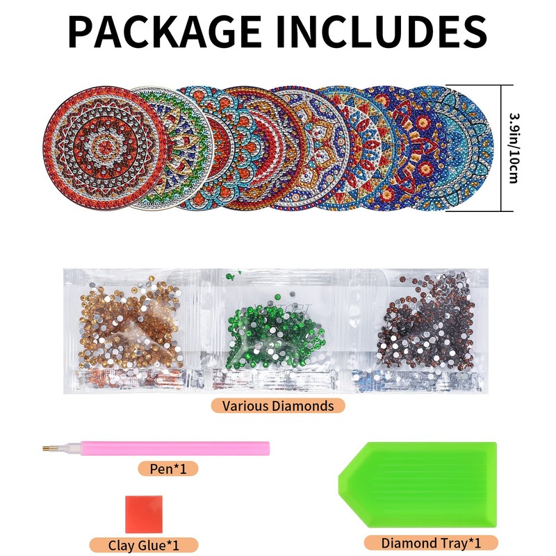 8 Pcs 5D DIY Diamond Arts and Crafts Painting Coasters,