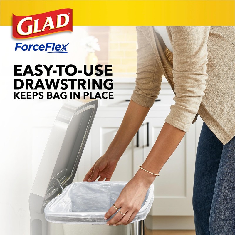 Glad ForceFlex Tall Kitchen Drawstring Trash Bags, 13 Gal, Gain