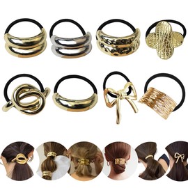 Mythya 8 Piezas de Metal Hair Ties, Metal Geométrica Pelo Coleta Titulares, Elegantes Diademas Elásticas, Metal Retro Elástico Hair Ties, Hair Band Cuerda Hair Cuff Wrap Hair Ties Accesorios para el cabello para Mujeres Niñas