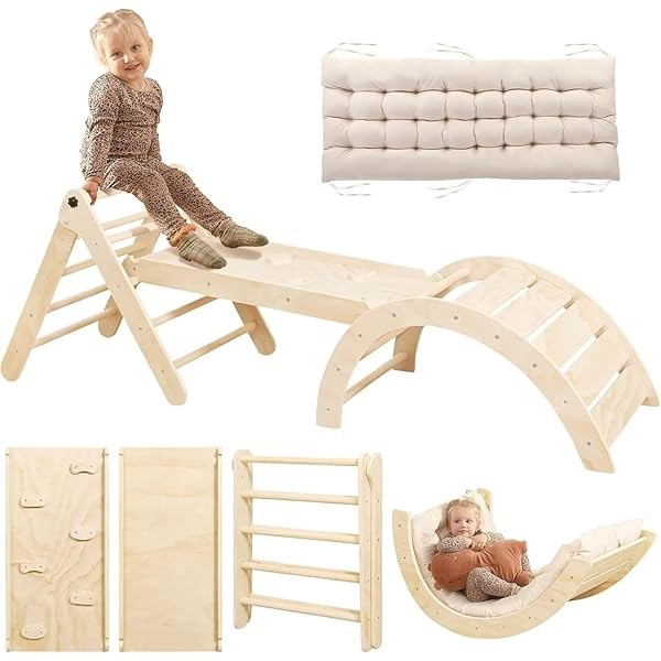 Pikler Triangle Set with Cushion, 7 in 1 Toddler Climbing