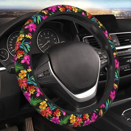 Rosy Flowers Car Steering Wheel Covers for Men Women, Rose Red Floral Universal Car Accessories Decor 15" Steering Wheel Cushions Comfort Grip Neoprene Stretch-On Case Auto Steering Wheel Protector