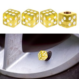 4PCS Acrylic Dice Style Tire Valve Stem Cap, Car Air Caps Tire Valve Stem Covers with Rubber Ring, Auto Wheel Valve Dust Proof Cover Universal for Cars, Bikes, Trucks, SUVs, Motorcycles (Yellow)