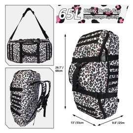Hannibal Tactical 65L Large Duffle Bag, 3-in-1 Tactical Backpack MOLLE Pack for Sports, Gym, Outdoor, Leopard