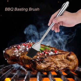 HAOHIZE Basting Brush, Cooking brush Silicone Basting Pastry Brushes Stainless Steel Handle Silicone Head Basting Barbecue Oil Brush BBQ Roasting Tool (Straight handle 30cm)