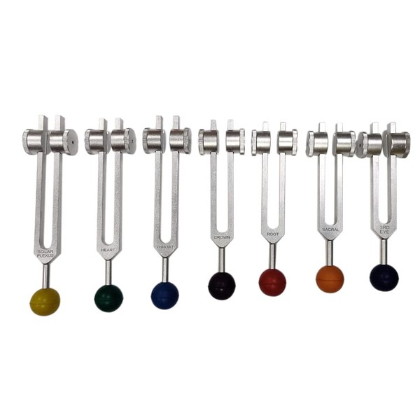 Radical 7 Chakra Weighted Therapy Healing Tuning Forks with Rubber Balls