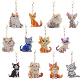 12 Pcs 5D DIY Diamond Painting Keychains,Dog Cartoon Double Sided Mosaic Decoration Diamond Art Keyrings,Animal Rhinestone Craft Keyring Pendant Diamond Painting Ornament Kit for Beginners,Adult