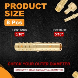 HARFINGTON 3pcs 5/16" to 5/16" Brass Hose Barb Fitting Metals Splicer Mender for 3D Printing, Air Compressor, CNC Machine, Dies