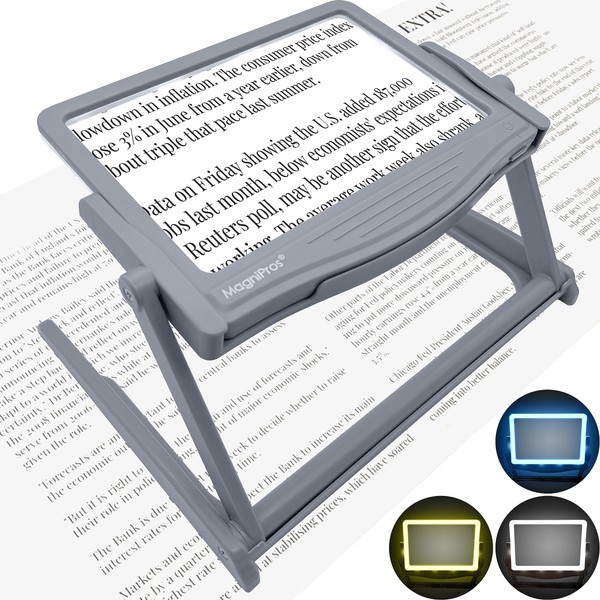 MAGNIPROS Patented 5X Large LED Page Magnifier with Detachable Stand