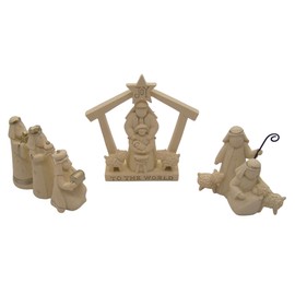 Blossom Bucket Joy to The World Nativity Scene, Freestanding, Christmas Decor, Set of 3, Ivory, Gold, 5''Lx4.75''H