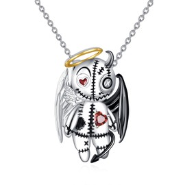 YONFQE Voodoo Doll Necklace 925 Sterling Silver with Angels and Demons Voodoo Pendant Jewellery for Angels and Demons Gifts for Women