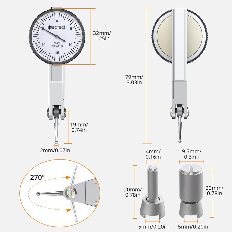 Neoteck Dial Test Indicator with Magnetic Base Stand and Storage