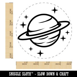 Saturn Planet with Rings and Stars Rubber Stamp for Stamping Crafting Planners - 1-1/4 Inch Large