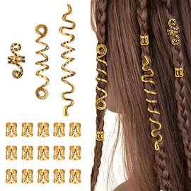 Nogeqi 18PCS Gold Hair Rings for Braids Hair Cuffs for Braids Gold Hair Jewelry for Braids Braid Jewelry for Box Braids Multiple Styles Braid Charms for Women Dreadlock Accessories Hair Decoration