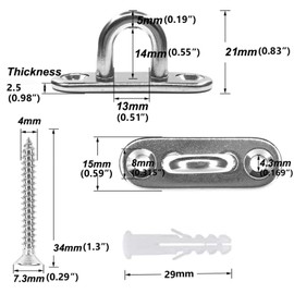 Greluma Pack of 4 45 mm M5 304 Stainless Steel Ceiling Hook Pad Eyelets Plate Marine Hardware Hooks with Screws