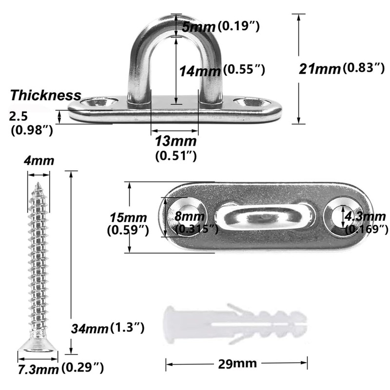 Greluma Pack of 4 45 mm M5 304 Stainless Steel