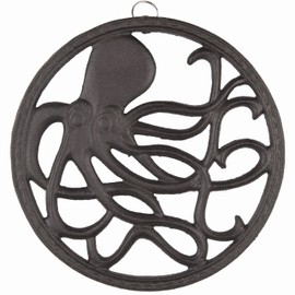 gasaré, Cast Iron Trivet, Metal Trivet, Octopus Design, for Hot Dishes, Pots, Pans, Rubber Feet Caps, Ring Hanger, 8 Inches, Brown Finish, 1 Unit