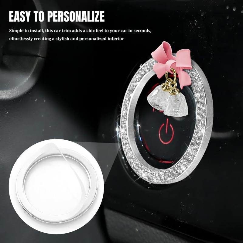 Lyxheth Cute Bow Bling Car Engine Stop Decoration Ring, Engine