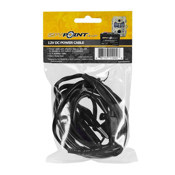 SPYPOINT CB-12FT 12V Power Cable, Alligator Clips