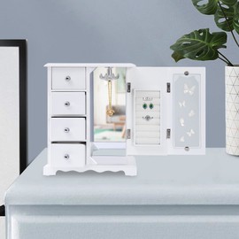 Jewelry Box with 4 Drawers Organizer, Beautiful Jewelry Organizer Double Door Design, Jewelry Case with Butterfly Pattern, for Necklaces, Rings, Earrings, Bracelets (White, with Butterfly Pattern)