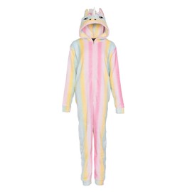 NOROZE Unicorn Onesie Adult Fleece Jumpsuit for Women UK Party Girls Rabbit Rainbow Hooded All-in-One Pyjamas (11-12 Years, Unicorn Rainbow)