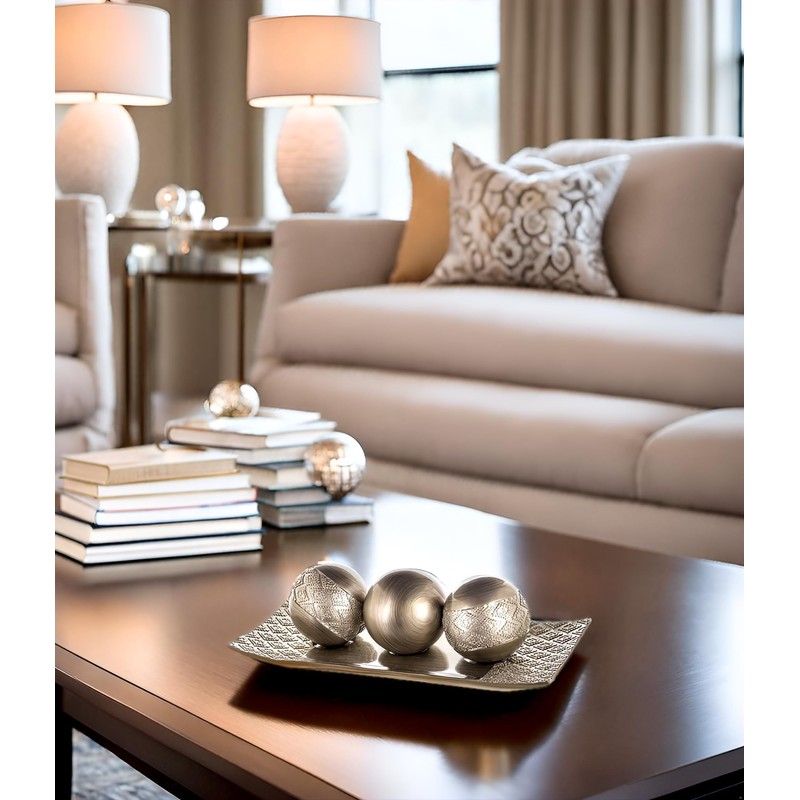 Creative Scents Dublin Silver Decorative Tray and Orbs Balls Set