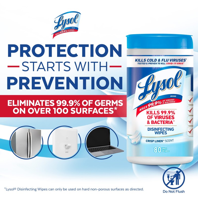 Lysol Disinfectant Wipes, Dorm Room Essentials, Multi-Surface Antibacterial Cleaning Wipes,