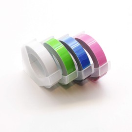 MoTEX Refill Tape for Embossing Label Maker, Pastel Color Tapes 4 Rolls, 3/8-Inch (Clear, Green, Violet, Pink)