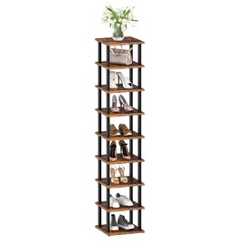 CHOEZON 9-Tier Vertical Shoe Rack, Narrow Shoe Rack for Entryway, DIY Corner Shoe Shelf, Tall Storage Organizer, Saving Space, for Small Spaces, Entryway, Hallway, Rustic Brown and Black MXJ01BF