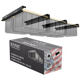 HANDT Overhead Garage Storage Rack, Connectable Heavy Duty Metal Ceiling Rails For Garage Storage Organization Shelving System, Hanging Racks For Tote Containers, Supports Up To 6 Bins, 4 Sets Black