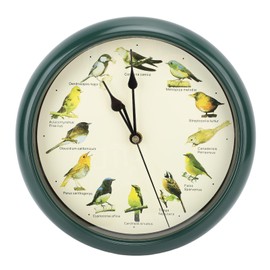 Wall Clock Bird Singing Clock Original with 12 Native Songbirds Night Silence Time Original Nature Recording Home Decor Clock No Ticking (Green)