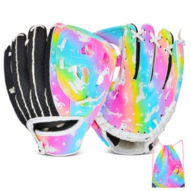 Kids Baseball Glove Softball Gloves for Girls, Baseball Mitts with Drawstring Bag, Teeball Gloves for Training and Beginner,Left Hand Gloves, Right Hand Throw (Unicorn, 9")
