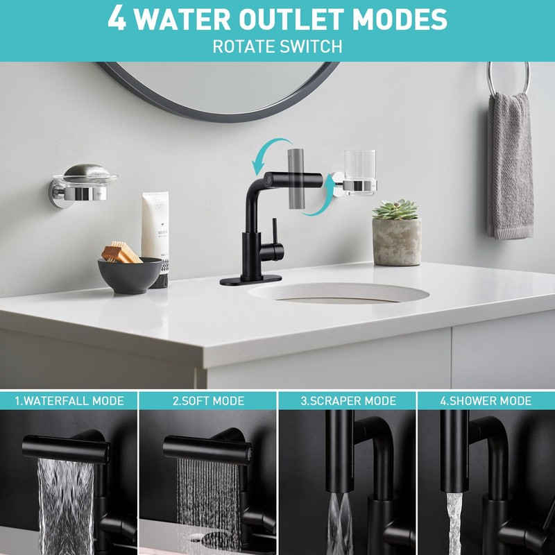 Bietor Bathroom Sink Faucet with 4 Mode Pull Down Sprayer,