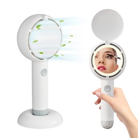 Star Compass Mini Handheld Fan, Battery Operated Rechargeable Portable With LED Light Makeup Mirror, Bladeless Small Personal 3 Speeds Eyelash for Women Girls Outdoor Travel (White)