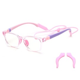 JM Kids Blue Light Glasses, Computer Gaming Grasses for Girls Boys Age 3-10, Anti Blue Ray TR90 Eyeglasses Pink Square Style