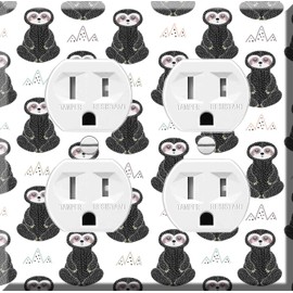 Double Duplex Outlet Cover Wall Plate - Cute Sloth Pattern