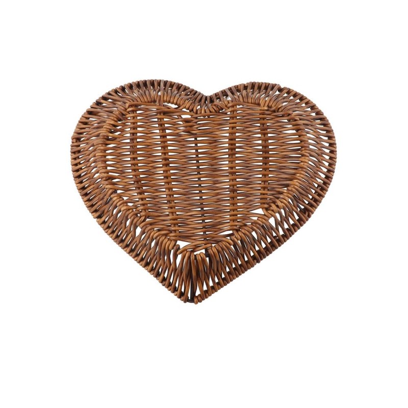 1PCS Heart Shaped Rattan Basket,Heart-Shaped Woven Storage Basket Simulation Rattan