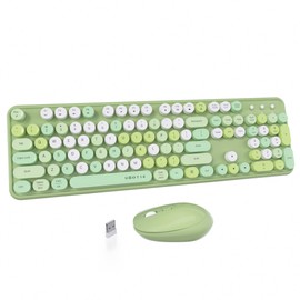 UBOTIE Colorful Computer Wireless Keyboards Mouse Combos, Typewriter Flexible Keys Office Full-Sized Keyboard, 2.4GHz Dropout-Free Connection and Optical Mouse (Green-Colorful)