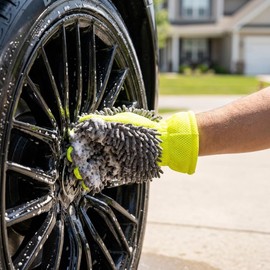 Satiskid 2 Pack Five Fingers Chenille Car Wash Gloves, Double Sided Microfiber Cleaning Mitt, Anti-Scratch Absorbent Wash Glove for Car Vehicle, Glass & Home Cleaning