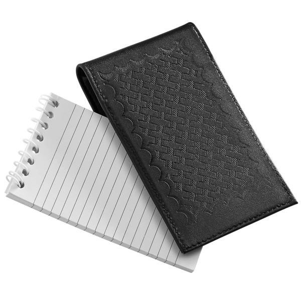 Black Leather Basketweave Pocket Notepad Holder for 3x5 Inch Memo Pad Holder D and K Police Pocket Notebook, 1 3x5 Inch Lined Notepad Included