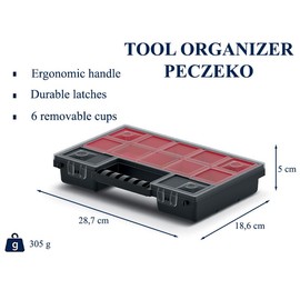 PECZEKO Assortment Box with Removable Red Compartments Ideal for Small Parts, Tools and Organisation, Plastic (Set of 2) 30 cm