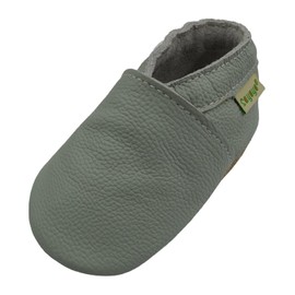 SAYOYO Soft Sole Leather Baby Shoes, Non-Slip Moccasins for Boys and Girls, Slip-on First Walking Slippers with Elastic Ankle for Infant and Toddler, 17/18 (0-6 Months) S, Gray Green