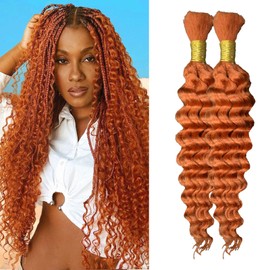 Eileen 350 ginger human braiding hair 18 Inch 100g 2 Bundles Deep Wave Bulk Human Hair for Braiding Curly Human Hair for Boho Braids Water Wet and Wavy Curls Micro Braiding Hair Extensions