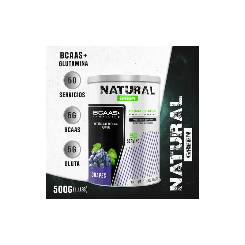 Aminoácidos Bcaas + Glutamina Green 500g 50 Servicios Sabor