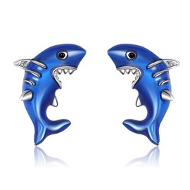Shark Earrings Sterling Silver Ocean Themed Cute Sharks Studs Jewelry Christmas Gifts for Women