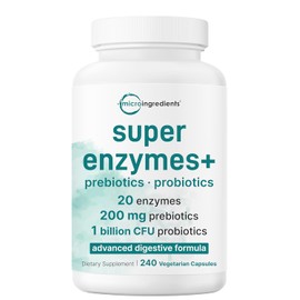 Micro Ingredients Super Enzymes with Prebiotics & Probiotics, 240 Veggie Capsules | Digestive Enzymes for Women & Men | Probiotic, Bromelain, Psyllium Husk & More | Immune & Gut Health Support*