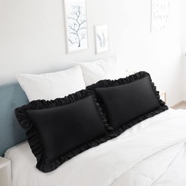 PiccoCasa Pillow Cover, Envelope Type, 100% Cotton, Stylish, Suitable for All Seasons, Soft, Breathable, Ruffle, Comfortable, Set of 2, Black, 19.7 x 25.6 inches (50 x 65 cm)