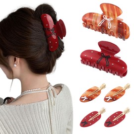 6 PCS Acrylic Hair Claw Clips Nonslip Banana Hair Clips Strong Hold Hair Jaw Clamps Acrylic Flat Duckbill Clips Set for Women and Girl（Red+Coffee）