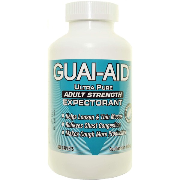 400 Guai-Aid® 600mg"Ultra-Pure" Expectorant Caplets- 1 bottle of 400 Scored Caplets