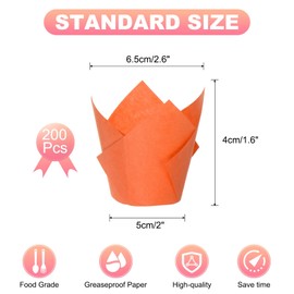 sourcing map 200 Pcs Tulip Baking Cups Cupcake Muffins Liners Paper Greaseproof Wrappers for Wedding Birthday Party Festivals Christmas, Orange