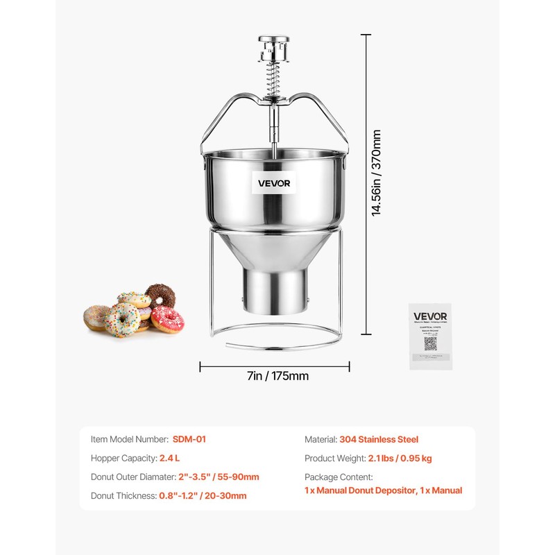 VEVOR Donut Depositor, Large Capacity Manual Donuts Dropper, 304 Stainless